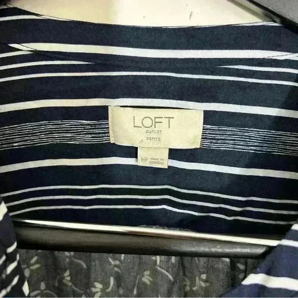 Loft Outlet Shift Dress Navy White Elastic Waist Sleeveless Stripes Floral MP - Picture 6 of 6